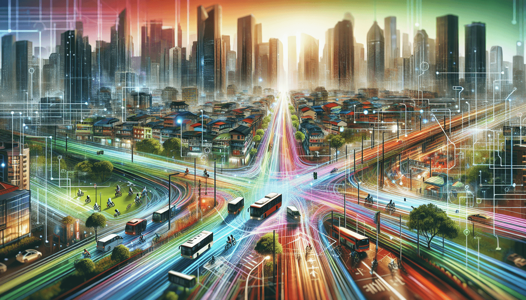 Illustration representing the concept of systems thinking transforms urban mobility globally