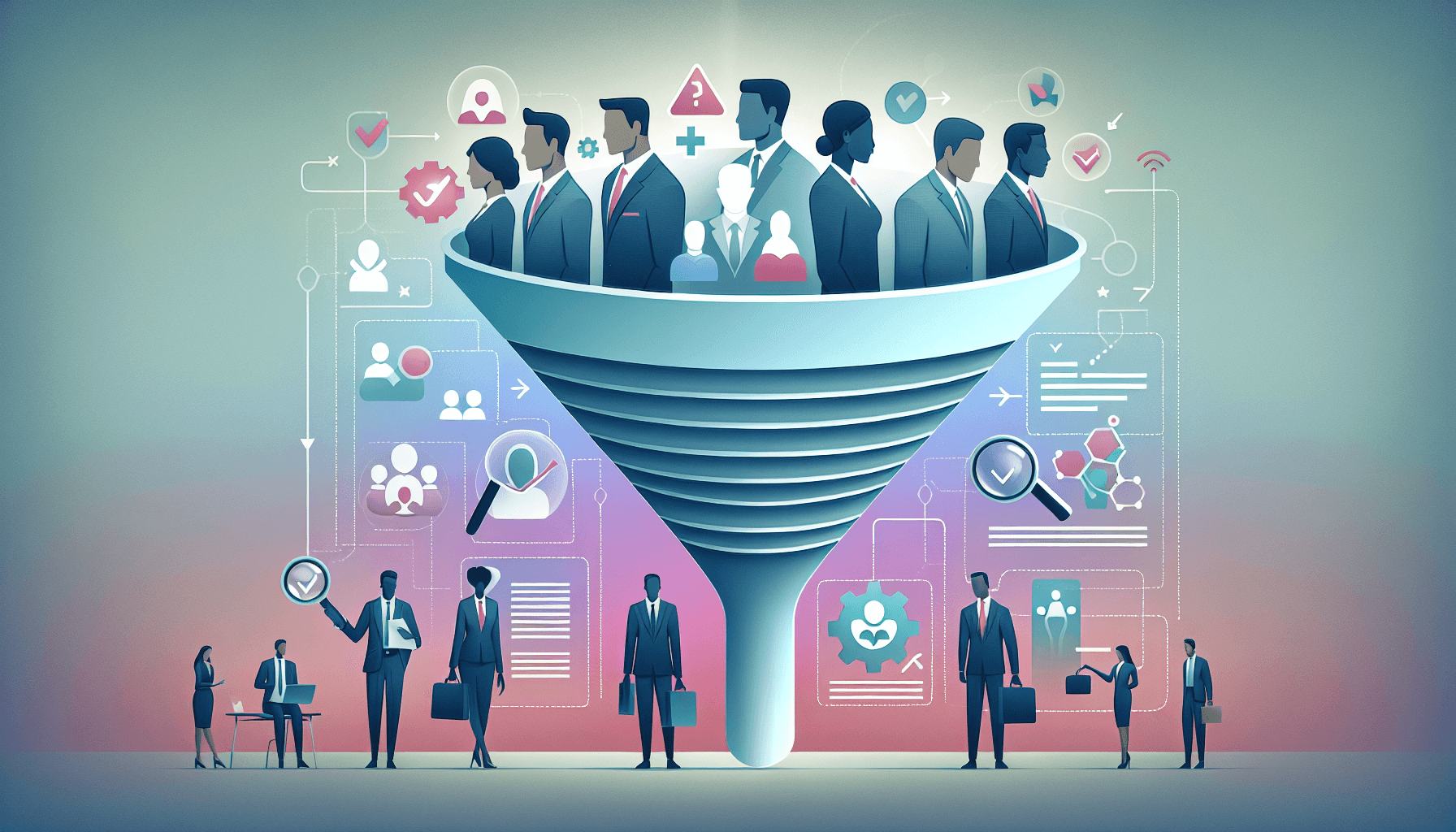 Illustration representing the concept of multi-stage assessment funnel design: a guide for modern hiring teams